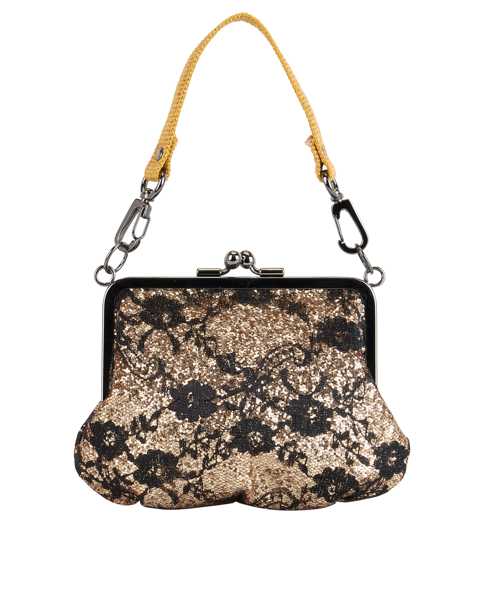 Mini Kiss Lock Glitter Clutch, &pound;95, Handbags, Black/Gold, Fabric, Back view